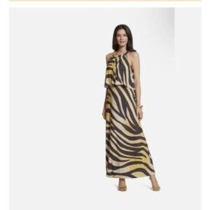 Chicos 2 Womens Zebra Print Halter Maxi Dress Size large yellow black